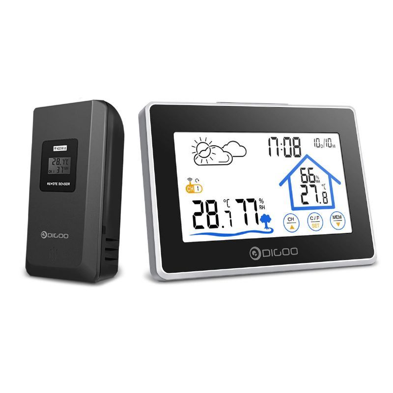 Digoo Dg-th8380 Termómetro Inalámbrico Higrómetro Pantalla Táctil Estación Meteorológica Con Termómetro Reloj De Sensor De Pronóstico Exterior