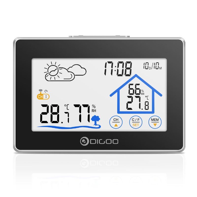 Digoo Dg-th8380 Termómetro Inalámbrico Higrómetro Pantalla Táctil Estación Meteorológica Con Termómetro Reloj De Sensor De Pronóstico Exterior