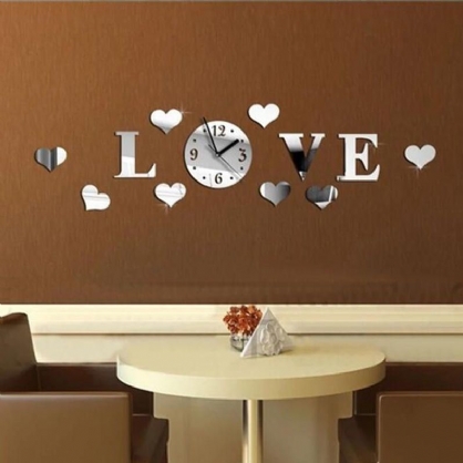 Dx-x2 Creative Love 3d Espejo Acrílico Etiqueta De La Pared Relojes De Cuarzo Reloj Decoración Grande Para El Hogar