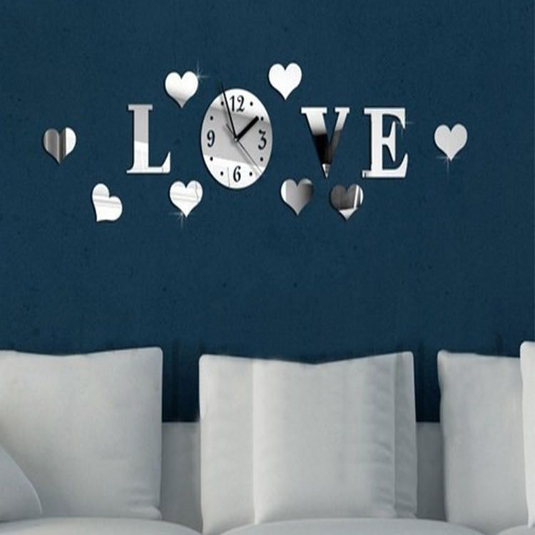 Dx-x2 Creative Love 3d Espejo Acrílico Etiqueta De La Pared Relojes De Cuarzo Reloj Decoración Grande Para El Hogar