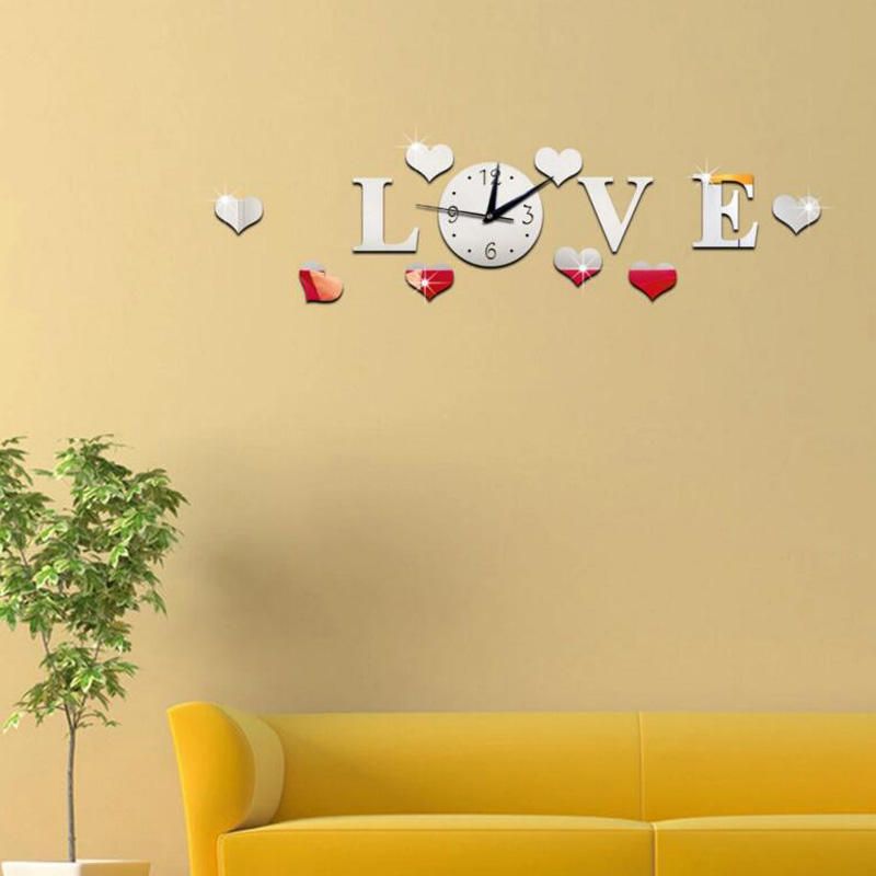 Dx-x2 Creative Love 3d Espejo Acrílico Etiqueta De La Pared Relojes De Cuarzo Reloj Decoración Grande Para El Hogar