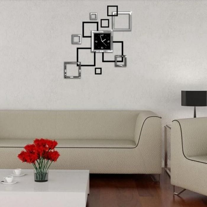 Dx-x4 Creativo 3d Espejo Acrílico Etiqueta De La Pared Relojes De Cuarzo Reloj Cuadrado Decoración Grande Para El Hogar