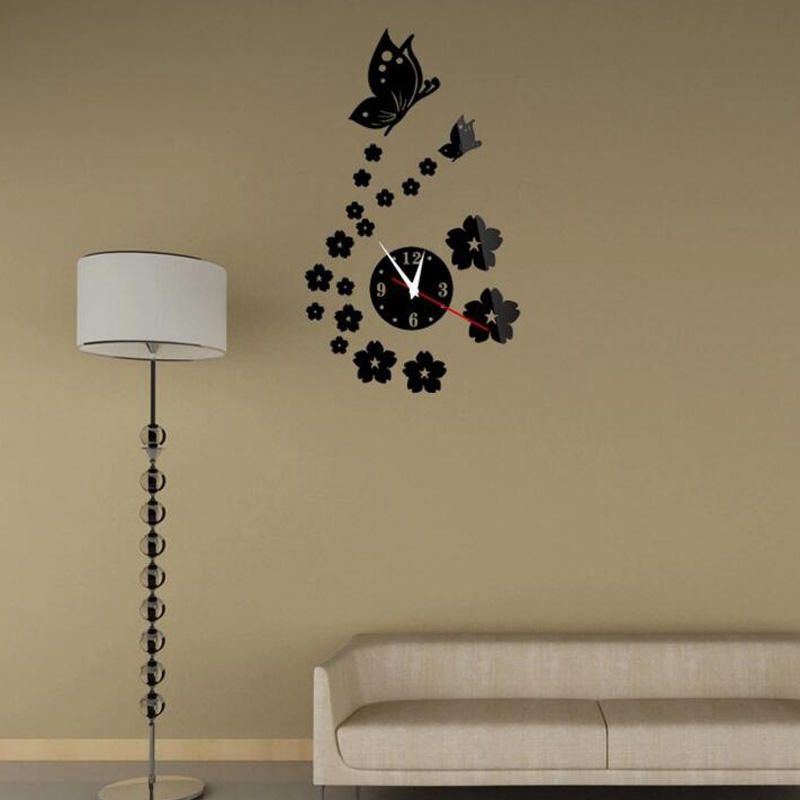 Dx-x7 Mariposa Creativa 3d Espejo Acrílico Etiqueta De La Pared Relojes De Cuarzo Reloj Decoración Grande Para El Hogar