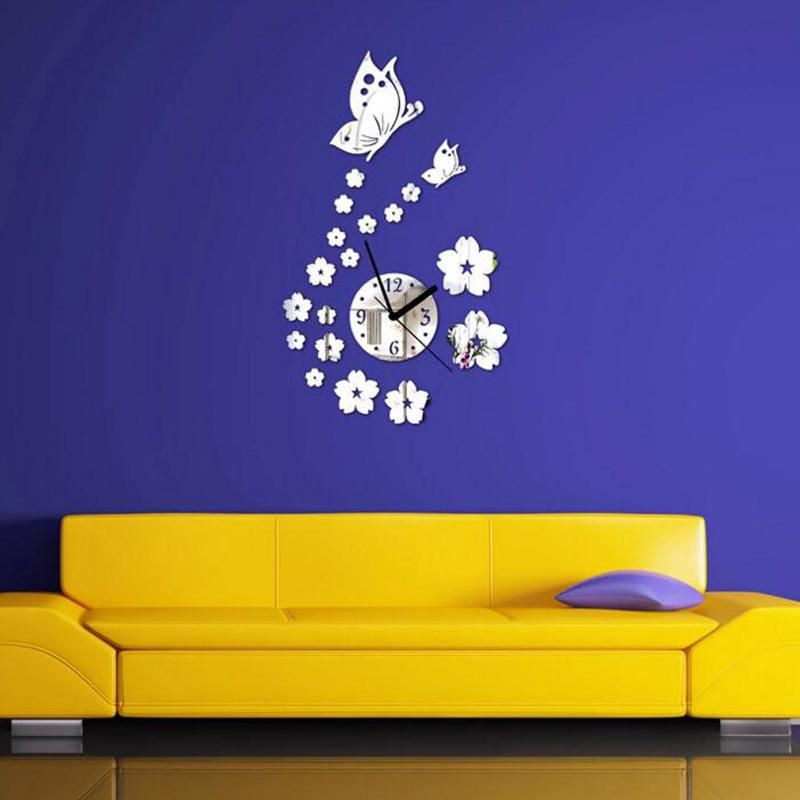 Dx-x7 Mariposa Creativa 3d Espejo Acrílico Etiqueta De La Pared Relojes De Cuarzo Reloj Decoración Grande Para El Hogar