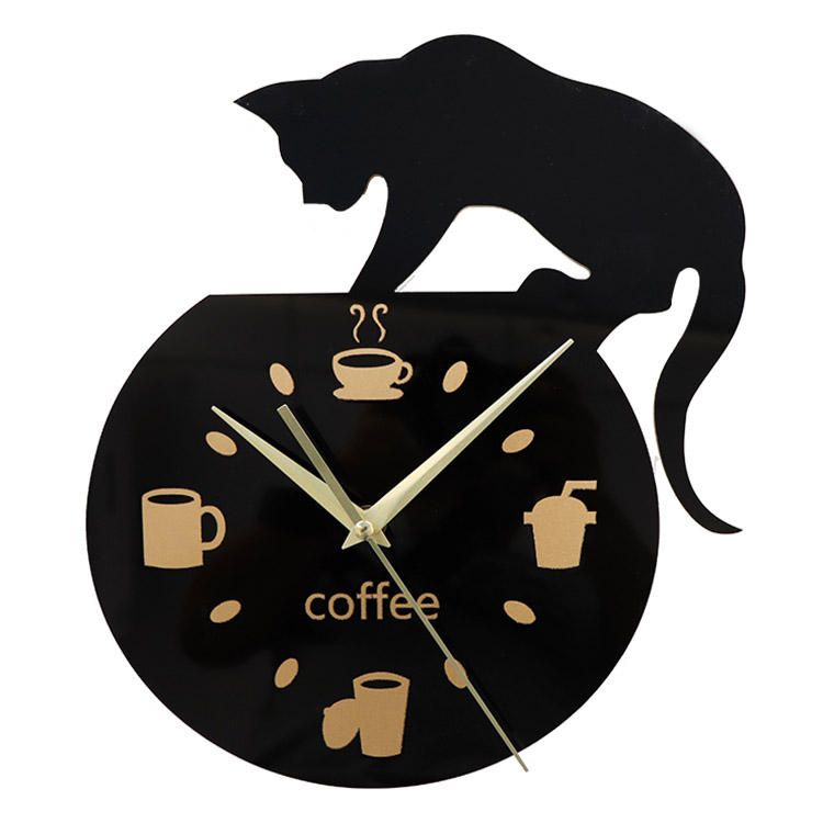 Emoyo Ecy013 Diy Creativo Café Gato Reloj De Pared Animal Reloj De Pared Reloj De Pared De Cuarzo Para Decoraciones De Oficina En Casa