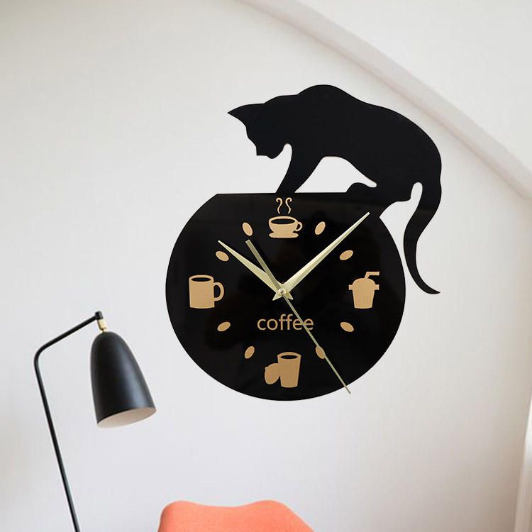 Emoyo Ecy013 Diy Creativo Café Gato Reloj De Pared Animal Reloj De Pared Reloj De Pared De Cuarzo Para Decoraciones De Oficina En Casa