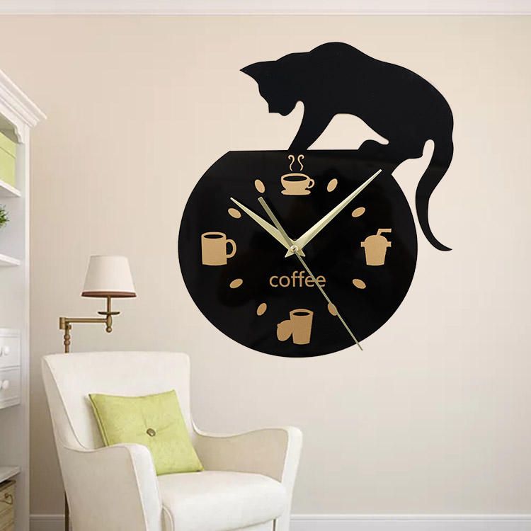 Emoyo Ecy013 Diy Creativo Café Gato Reloj De Pared Animal Reloj De Pared Reloj De Pared De Cuarzo Para Decoraciones De Oficina En Casa