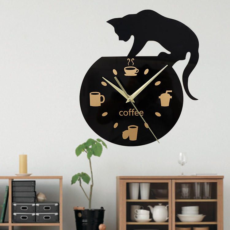 Emoyo Ecy013 Diy Creativo Café Gato Reloj De Pared Animal Reloj De Pared Reloj De Pared De Cuarzo Para Decoraciones De Oficina En Casa