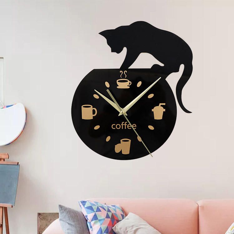 Emoyo Ecy013 Diy Creativo Café Gato Reloj De Pared Animal Reloj De Pared Reloj De Pared De Cuarzo Para Decoraciones De Oficina En Casa