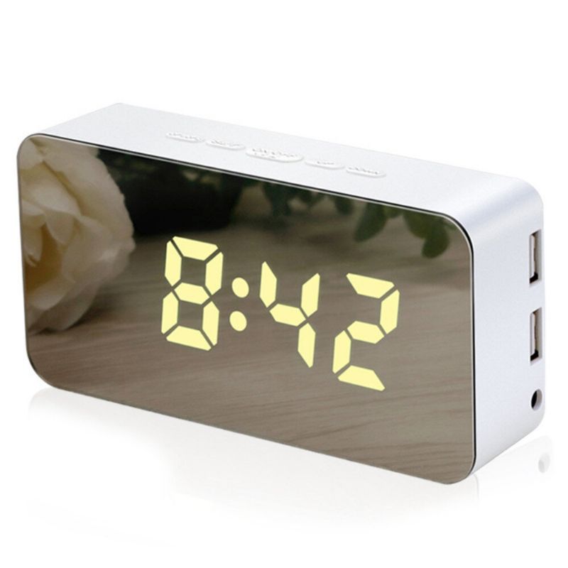 Espejo Despertador Carga Usb Snooze Control De Voz Espejo De Maquillaje Reloj De Color Led