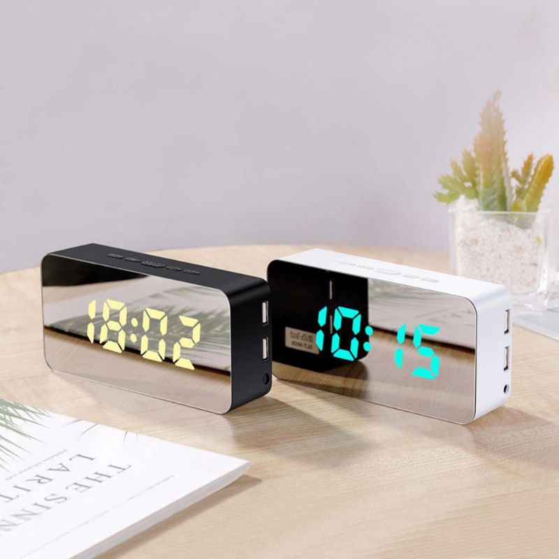 Espejo Despertador Carga Usb Snooze Control De Voz Espejo De Maquillaje Reloj De Color Led