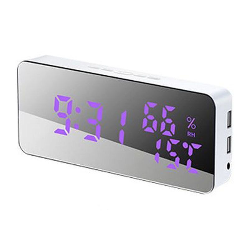 Espejo Led Cargador De Teléfono Móvil Espejo Reloj Despertador De Pared Snooze Control De Sonido Temperatura Y Humedad Reloj De Cambio De Color