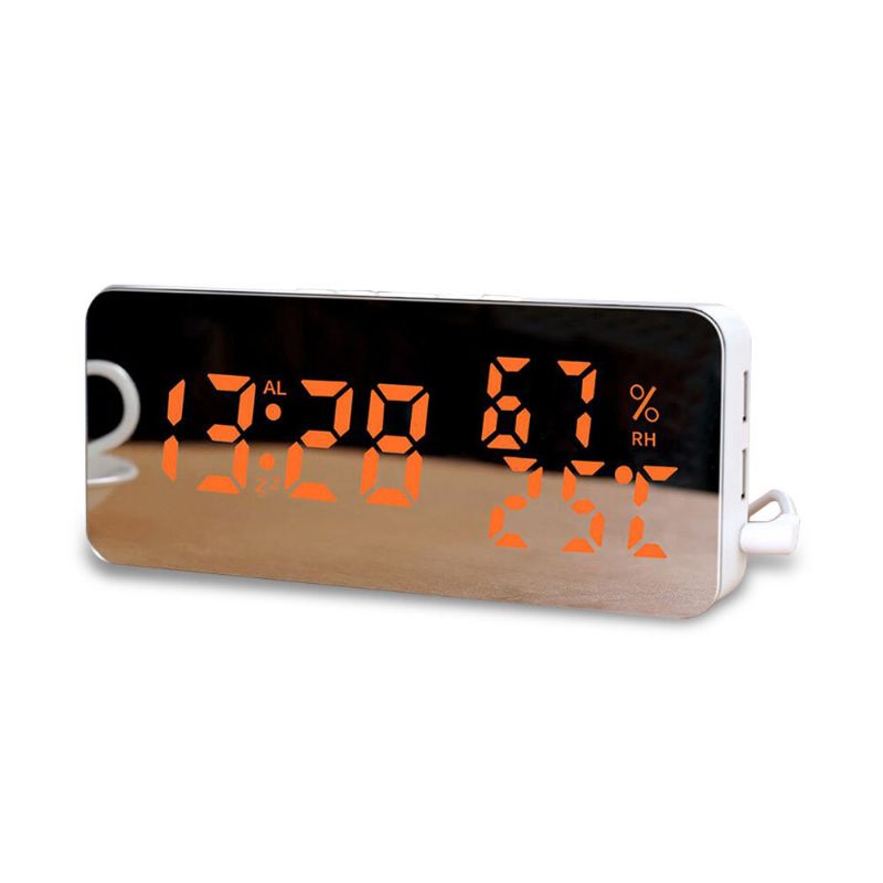 Espejo Led Cargador De Teléfono Móvil Espejo Reloj Despertador De Pared Snooze Control De Sonido Temperatura Y Humedad Reloj De Cambio De Color