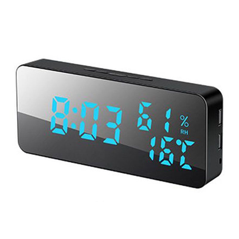 Espejo Led Cargador De Teléfono Móvil Espejo Reloj Despertador De Pared Snooze Control De Sonido Temperatura Y Humedad Reloj De Cambio De Color