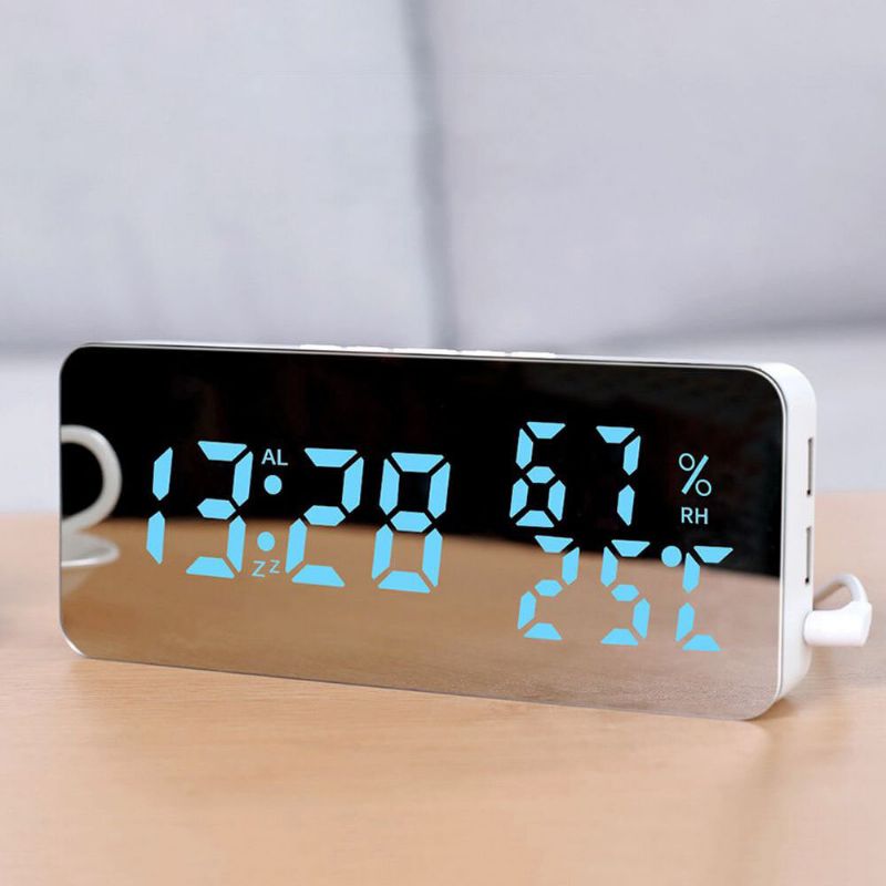 Espejo Led Cargador De Teléfono Móvil Espejo Reloj Despertador De Pared Snooze Control De Sonido Temperatura Y Humedad Reloj De Cambio De Color