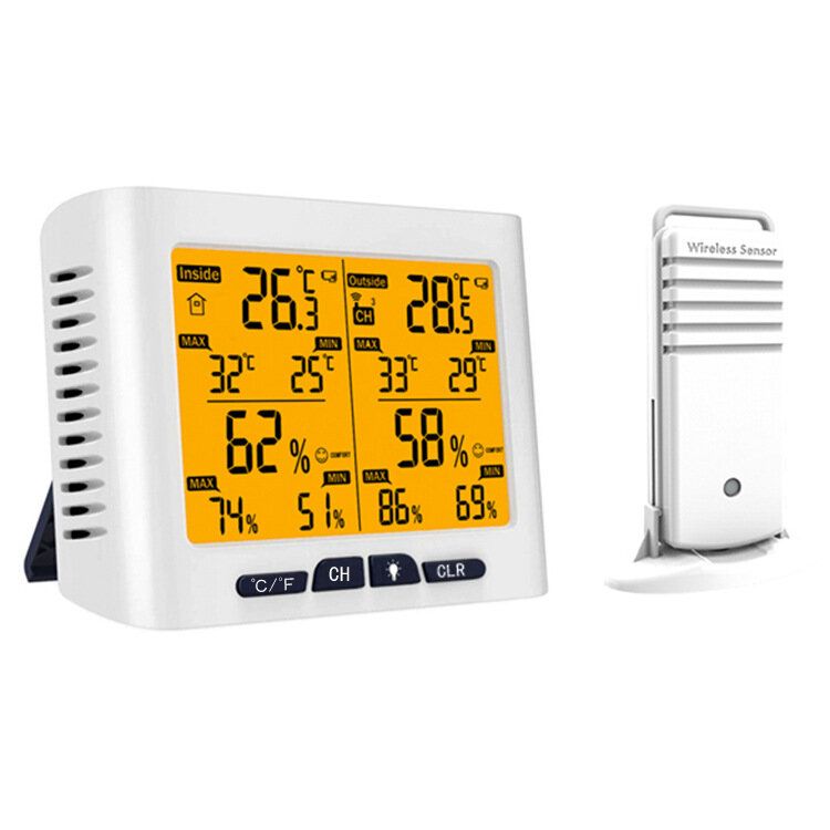Estación Meteorológica Inalámbrica Termómetro Higrómetro Medidor De Temperatura Y Humedad Digital De Doble Canal Soporte 3 Sensores Con Luz De Fondo Para La Decoración De La Habitación Del Hogar De Invernadero