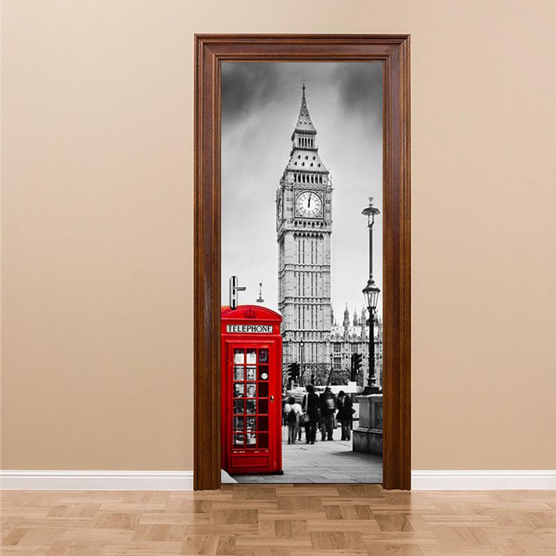 Etiqueta Engomada Del Refrigerador De La Pared De La Puerta Del Arte 3d Big Ben Calcomanía Autoadhesiva Mural Paisaje Decoración Del Hogar