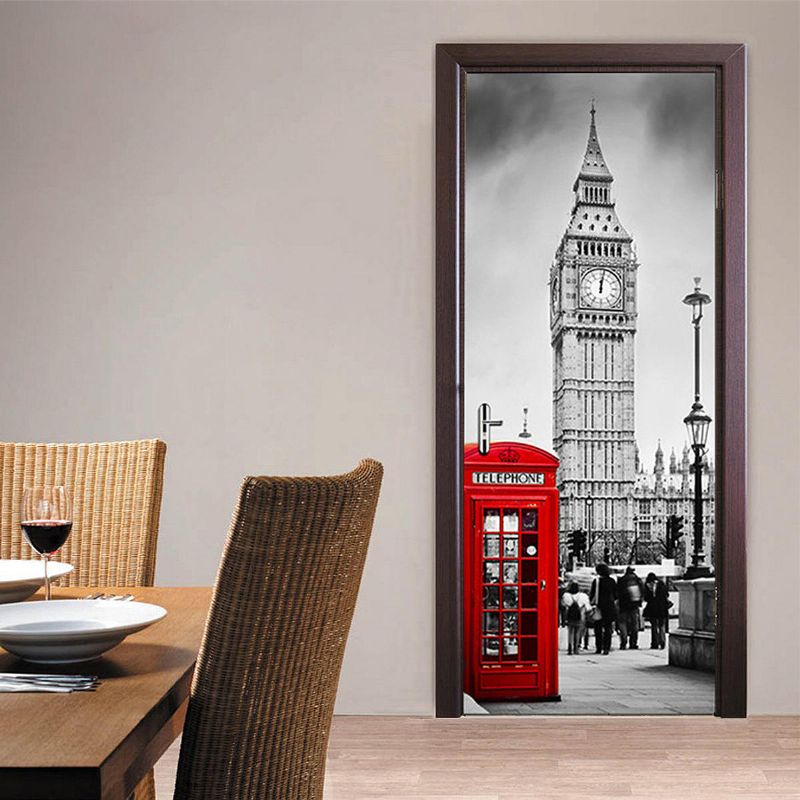 Etiqueta Engomada Del Refrigerador De La Pared De La Puerta Del Arte 3d Big Ben Calcomanía Autoadhesiva Mural Paisaje Decoración Del Hogar