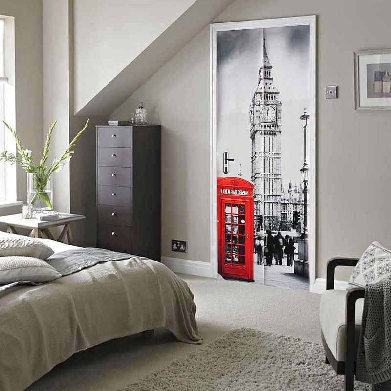 Etiqueta Engomada Del Refrigerador De La Pared De La Puerta Del Arte 3d Big Ben Calcomanía Autoadhesiva Mural Paisaje Decoración Del Hogar