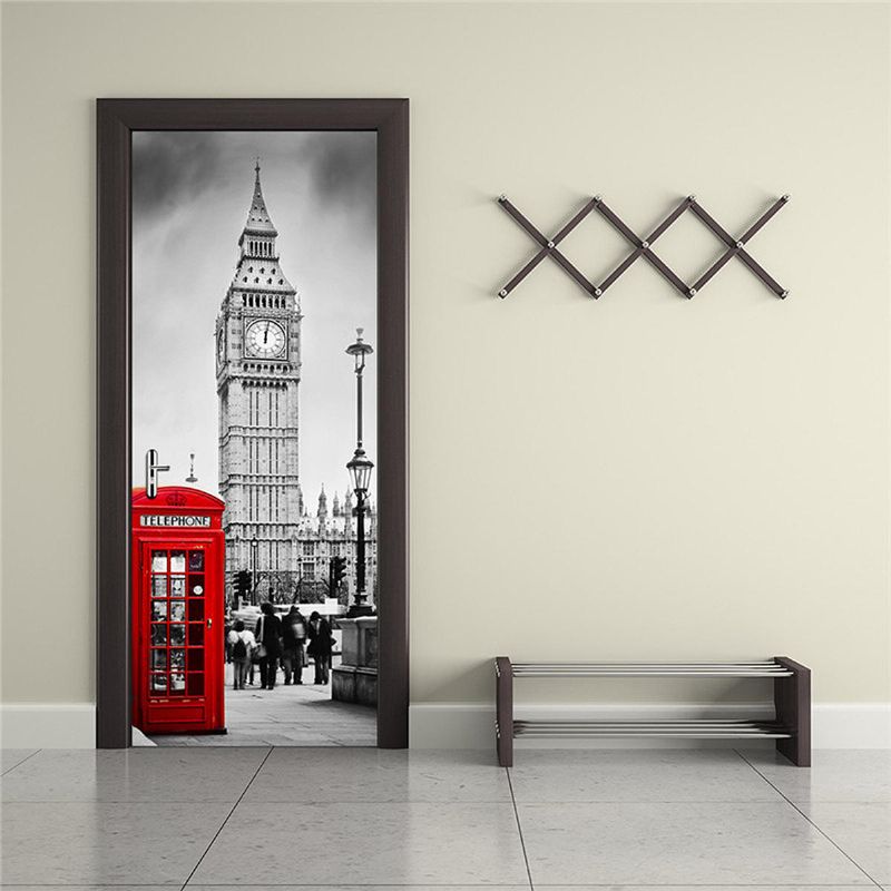 Etiqueta Engomada Del Refrigerador De La Pared De La Puerta Del Arte 3d Big Ben Calcomanía Autoadhesiva Mural Paisaje Decoración Del Hogar