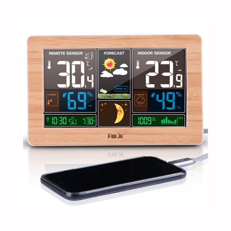 Fanju Fj3378 Reloj Despertador Digital Estación Meteorológica Temperatura Interior Exterior Medidor De Humedad Fase Lunar Pronóstico Del Tiempo Cargador Usb