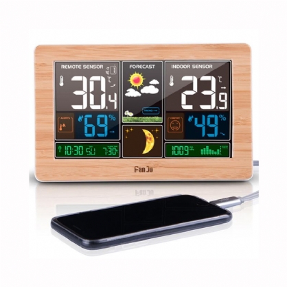 Fanju Fj3378 Reloj Despertador Digital Estación Meteorológica Temperatura Interior Exterior Medidor De Humedad Fase Lunar Pronóstico Del Tiempo Cargador Usb