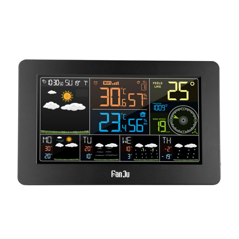 Fanju Fjw4 Reloj Despertador Digital Estación Meteorológica Wifi Temperatura Interior Al Aire Libre Humedad Reloj Lcd Presión Viento Pronóstico Del Tiempo