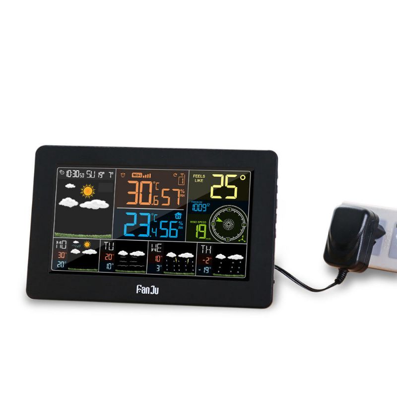 Fanju Fjw4 Reloj Despertador Digital Estación Meteorológica Wifi Temperatura Interior Al Aire Libre Humedad Reloj Lcd Presión Viento Pronóstico Del Tiempo