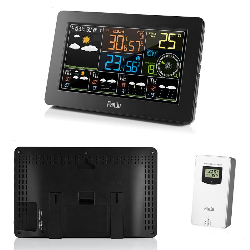 Fanju Fjw4 Reloj Despertador Digital Estación Meteorológica Wifi Temperatura Interior Al Aire Libre Humedad Reloj Lcd Presión Viento Pronóstico Del Tiempo