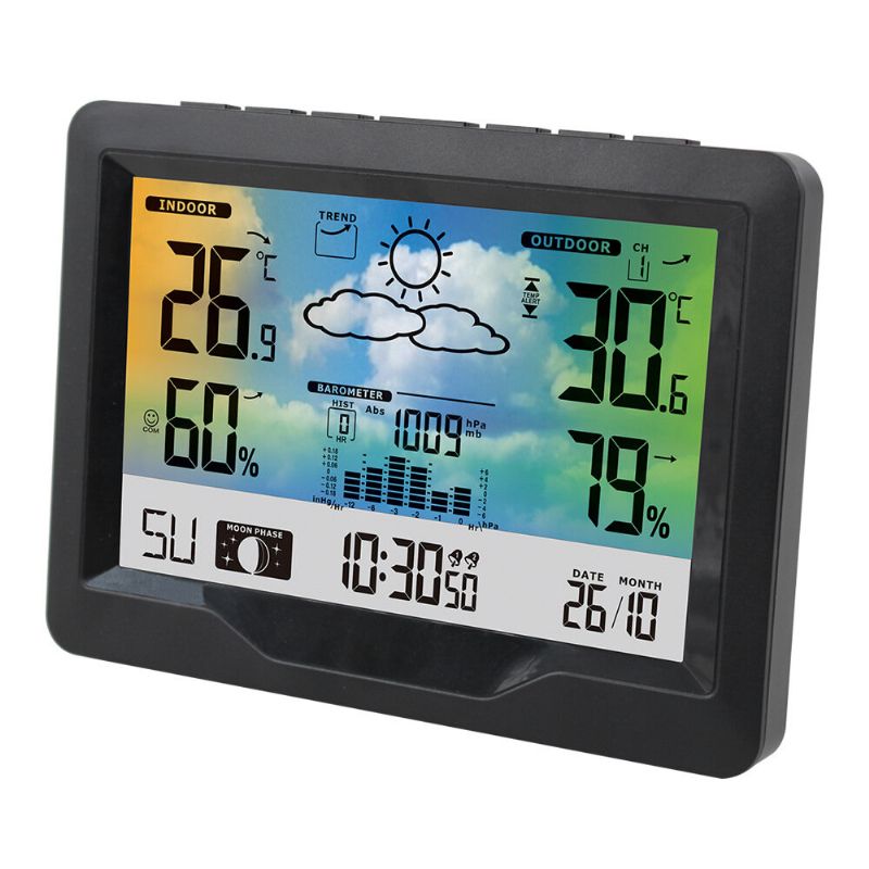 Fanju Interior Exterior Inalámbrico Estación Meteorológica Termómetro Higrómetro Pronóstico Presión De Aire Pantalla De Tiempo Reloj Digital Reloj Despertador Sensor Inalámbrico Barómetro