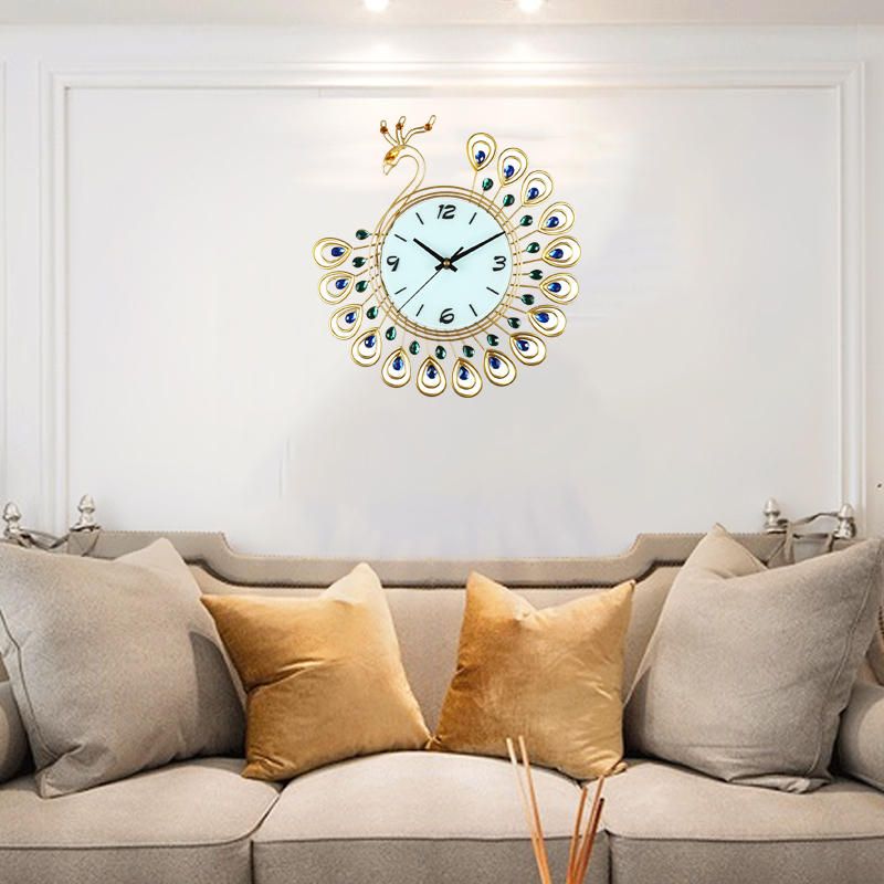 Gran Diy 3d Flor Pavo Real Diamante Reloj De Pared Metal Decoraciones Modernas Para La Oficina En Casa