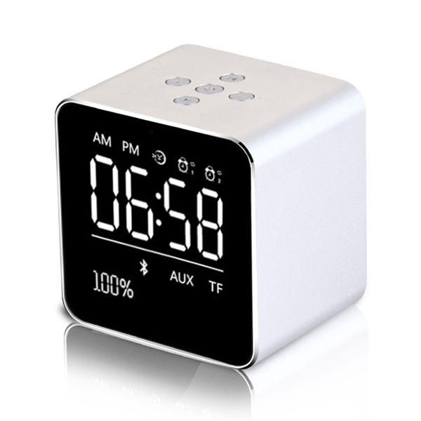 Hc-25 2 En 1 Espejo Recargable Pantalla Lcd Mini Altavoz Azul Reloj Despertador Soporte Tarjeta Aux Tf