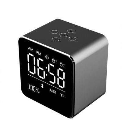 Hc-25 2 En 1 Espejo Recargable Pantalla Lcd Mini Altavoz Azul Reloj Despertador Soporte Tarjeta Aux Tf