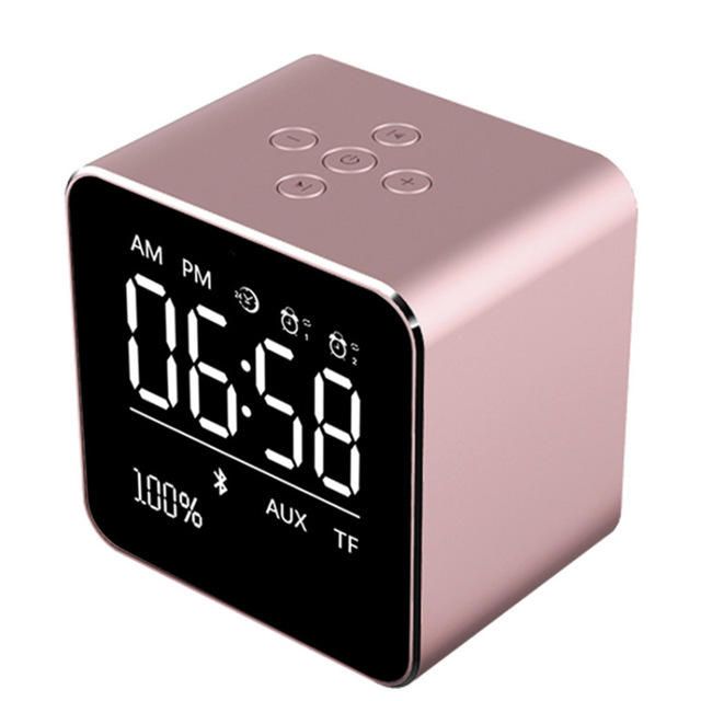 Hc-25 2 En 1 Espejo Recargable Pantalla Lcd Mini Altavoz Azul Reloj Despertador Soporte Tarjeta Aux Tf