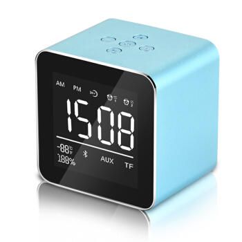 Hc-25 2 En 1 Espejo Recargable Pantalla Lcd Mini Altavoz Azul Reloj Despertador Soporte Tarjeta Aux Tf