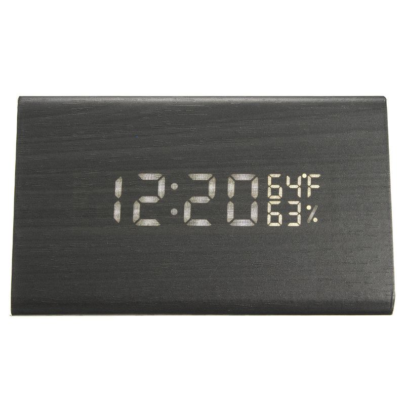 Hc-31 Control De Voz Usb Madera Triángulo De Madera Temperatura Led Reloj Despertador Digital Termómetro De Humedad