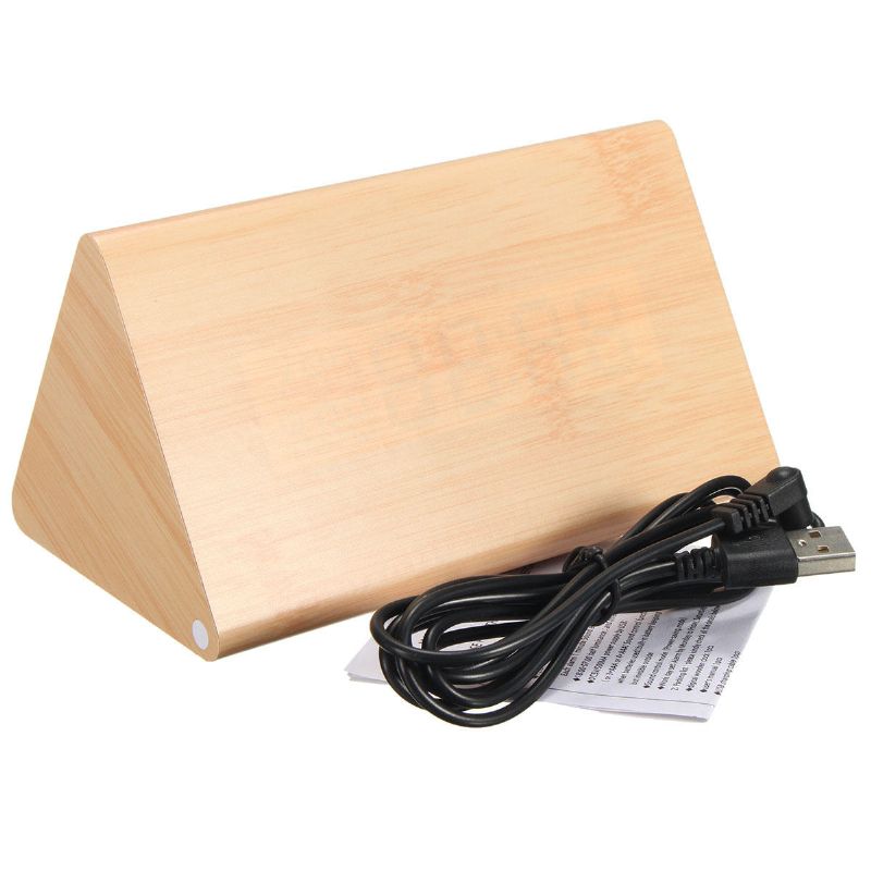 Hc-31 Control De Voz Usb Madera Triángulo De Madera Temperatura Led Reloj Despertador Digital Termómetro De Humedad