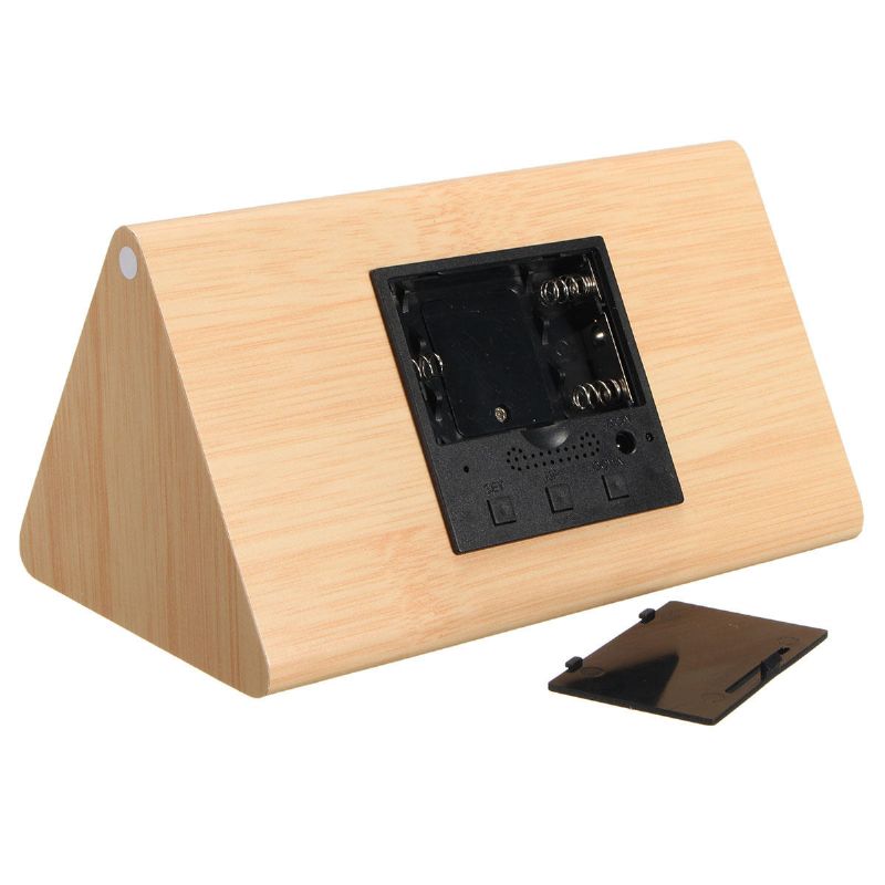 Hc-31 Control De Voz Usb Madera Triángulo De Madera Temperatura Led Reloj Despertador Digital Termómetro De Humedad