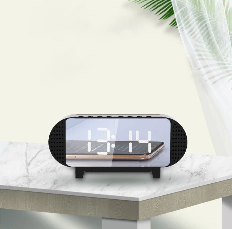 Inalámbrico Bluetooth Espejo Reloj Música Altavoz Estéreo Bajo Con Luz Nocturna Radio Fm Reloj Despertador Electrónico Digital Multifuncional