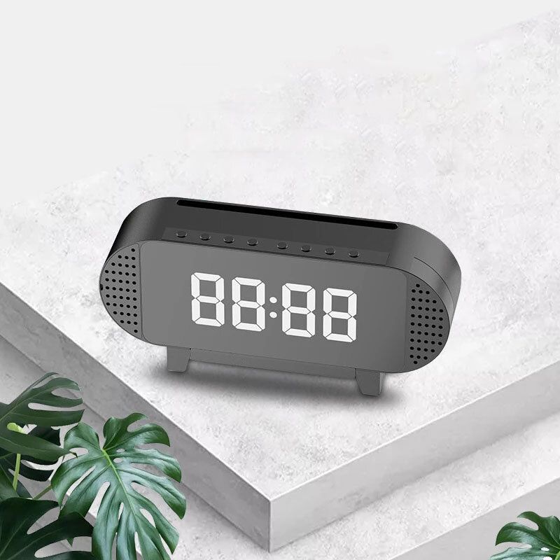 Inalámbrico Bluetooth Espejo Reloj Música Altavoz Estéreo Bajo Con Luz Nocturna Radio Fm Reloj Despertador Electrónico Digital Multifuncional