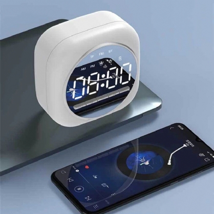 Inalámbrico Usb Bluetooth 5.0 Led Espejo Despertador Altavoz Tf Fm Radio Reloj Reloj De Mesa De Repetición Digital Despertador Soporte Para Teléfono Pantalla Electrónica De Gran Tiempo Reloj De Decoración Del Hogar