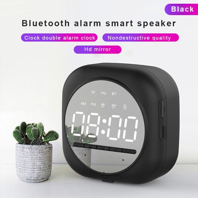 Inalámbrico Usb Bluetooth 5.0 Led Espejo Despertador Altavoz Tf Fm Radio Reloj Reloj De Mesa De Repetición Digital Despertador Soporte Para Teléfono Pantalla Electrónica De Gran Tiempo Reloj De Decoración Del Hogar