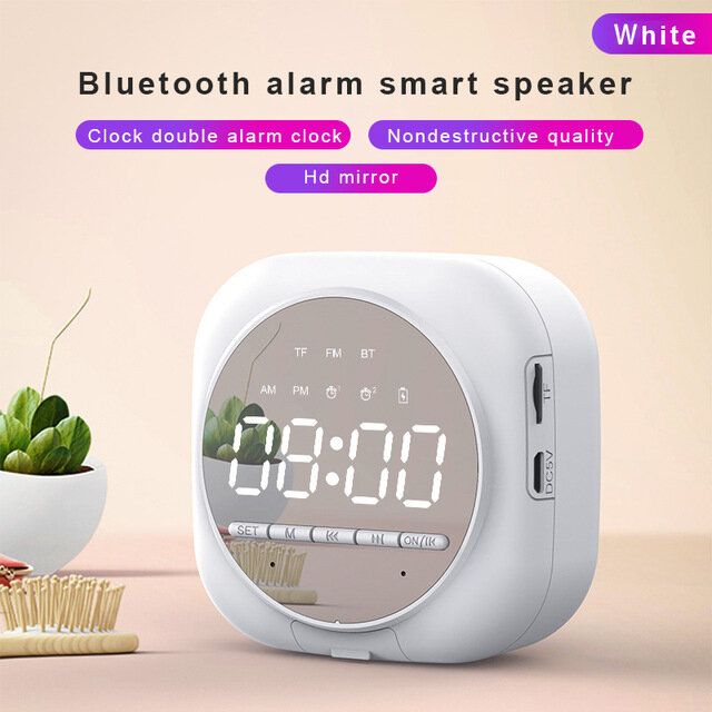 Inalámbrico Usb Bluetooth 5.0 Led Espejo Despertador Altavoz Tf Fm Radio Reloj Reloj De Mesa De Repetición Digital Despertador Soporte Para Teléfono Pantalla Electrónica De Gran Tiempo Reloj De Decoración Del Hogar