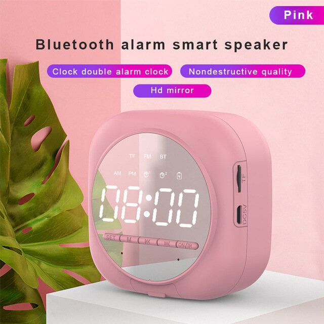 Inalámbrico Usb Bluetooth 5.0 Led Espejo Despertador Altavoz Tf Fm Radio Reloj Reloj De Mesa De Repetición Digital Despertador Soporte Para Teléfono Pantalla Electrónica De Gran Tiempo Reloj De Decoración Del Hogar