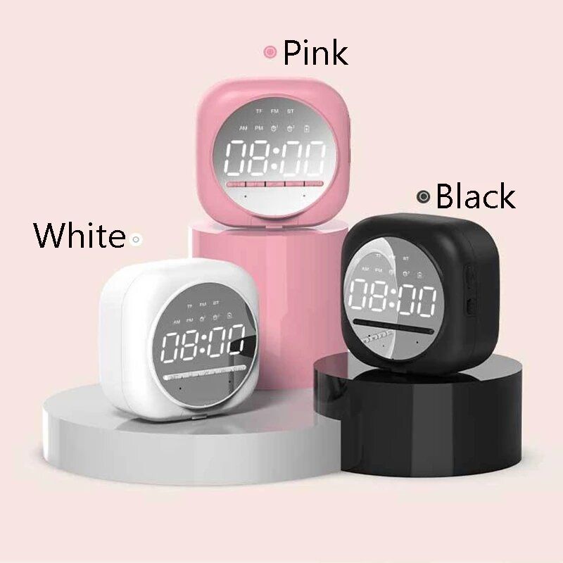 Inalámbrico Usb Bluetooth 5.0 Led Espejo Despertador Altavoz Tf Fm Radio Reloj Reloj De Mesa De Repetición Digital Despertador Soporte Para Teléfono Pantalla Electrónica De Gran Tiempo Reloj De Decoración Del Hogar