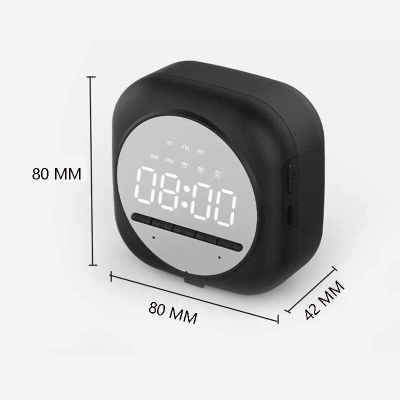 Inalámbrico Usb Bluetooth 5.0 Led Espejo Despertador Altavoz Tf Fm Radio Reloj Reloj De Mesa De Repetición Digital Despertador Soporte Para Teléfono Pantalla Electrónica De Gran Tiempo Reloj De Decoración Del Hogar