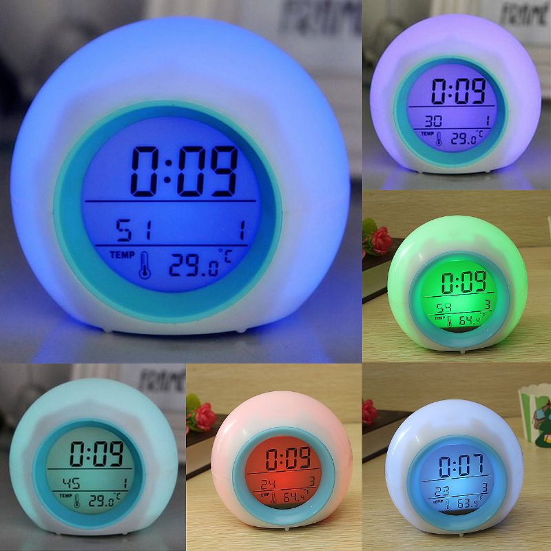 Led Digital 7 Cambio De Color Reloj Despertador Termómetro Sonido Natural