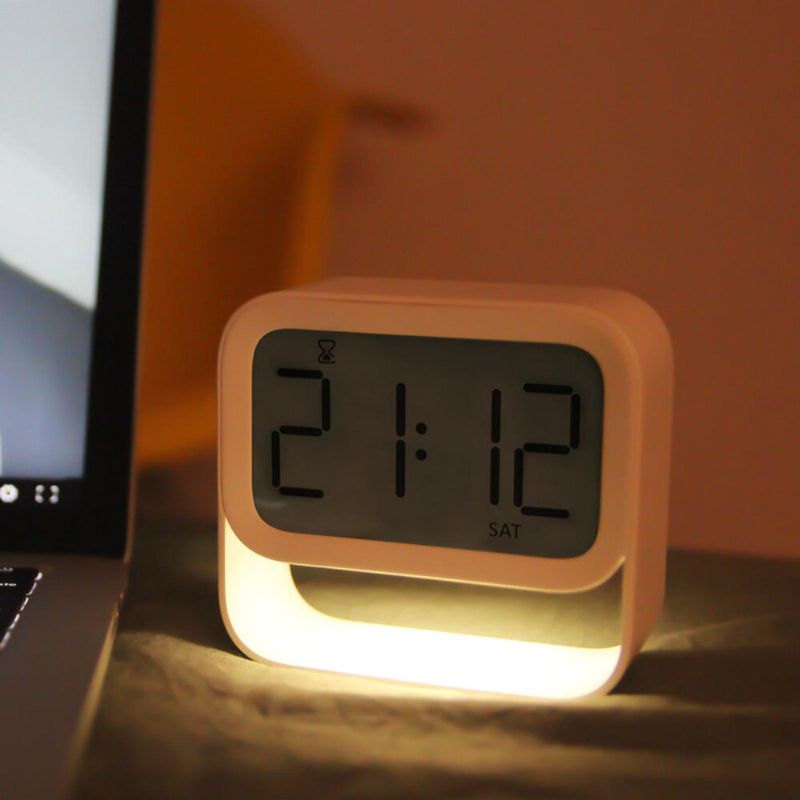 Mini Rectángulo Reloj Despertador De Pantalla Grande Lámpara De Luz Nocturna Led Recargable Reloj De Mesa De Sala De Estar Para La Decoración Del Hogar