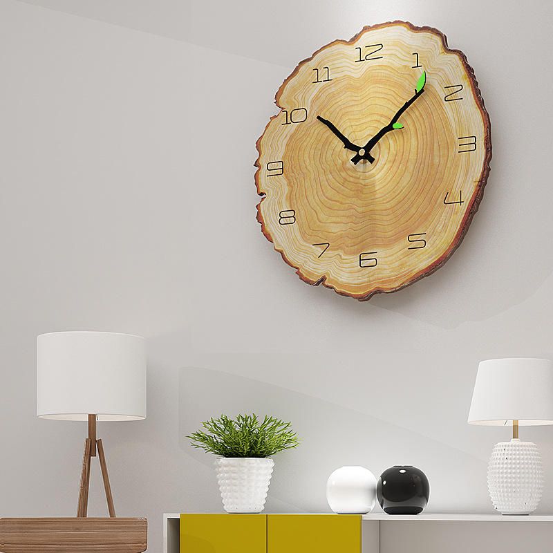 Mw002 Reloj De Pared Con Patrón De Madera Creativo Reloj De Pared Silencioso Reloj De Pared De Cuarzo Para Decoraciones De Oficina En Casa