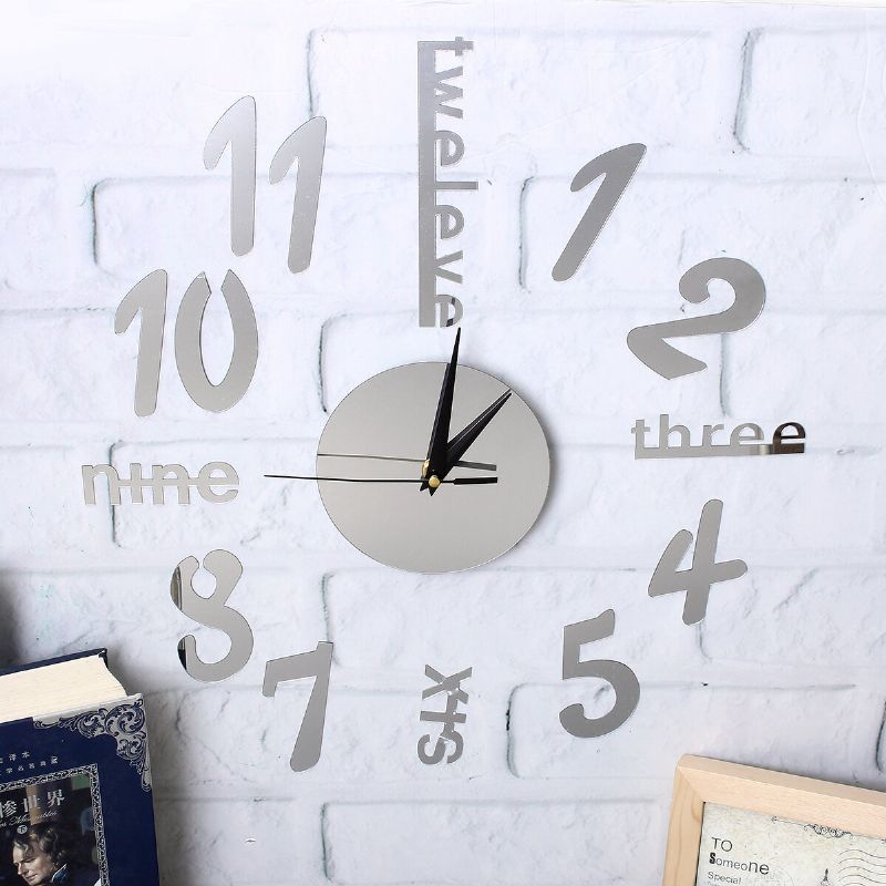 Número 3d Extraíble Diy Superficie Del Espejo Etiqueta Del Reloj De Pared Decoración De Arte Moderno Para El Hogar